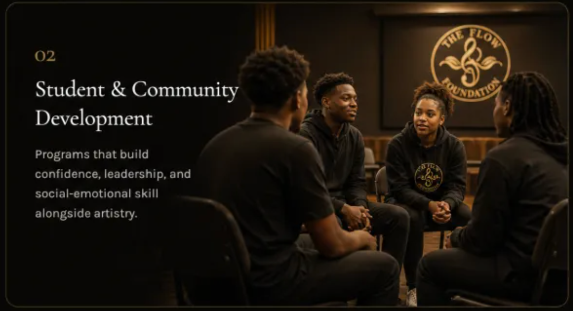 Student & Community Development: Programs that build confidence, leadership, and social-emotional skill alongside artistry.